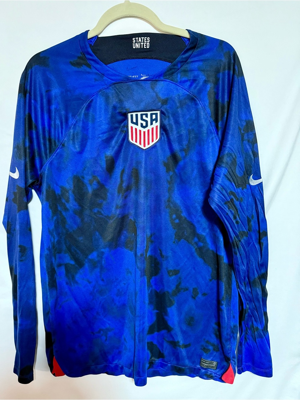 Nike Official Men's USA USMNT Away Jersey Long Sleeve 2022-Bold Blue/Black, Sz L